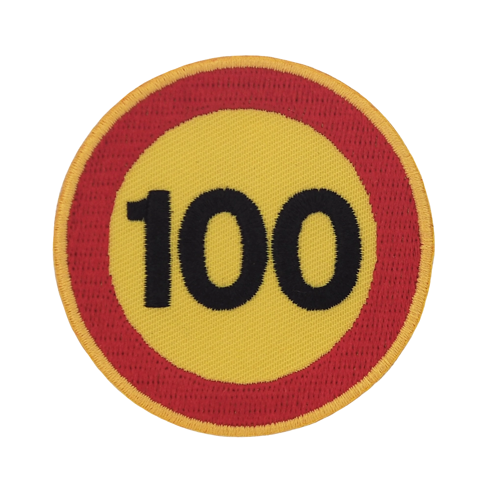 Brodeerattu liikennehaalarimerkki, 100.