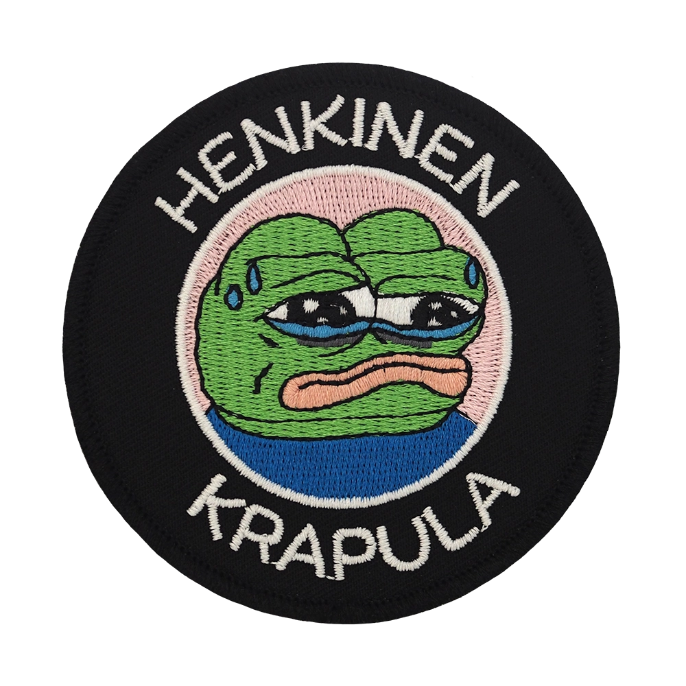 Brodeerattu haalarimerkki, Apustaja, teksti: Henkinen krapula.