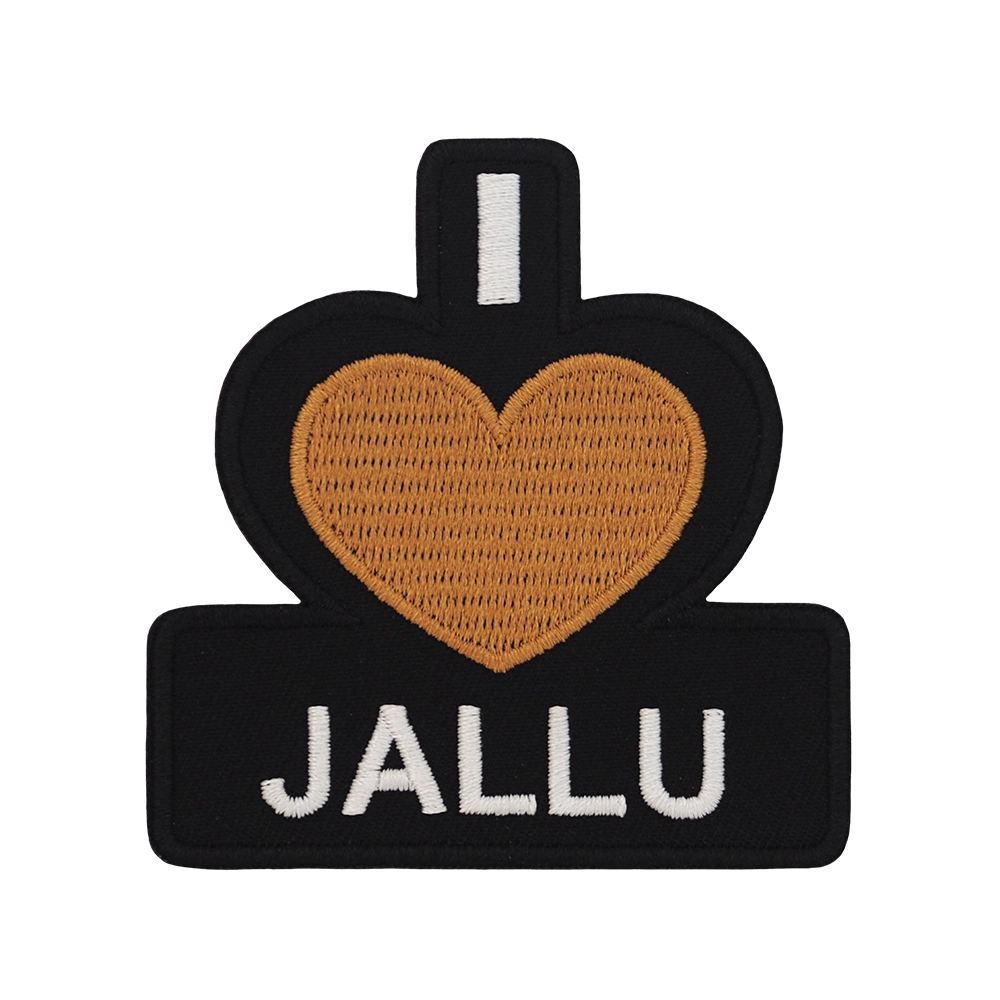 Painettu haalarimerkki, I love jallu.
