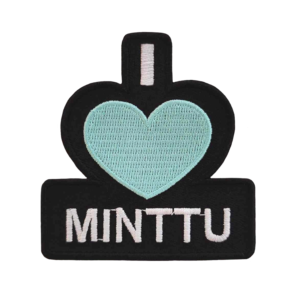 I love Minttu - kangasmerkki. Merkattu.fi - haalarimerkit