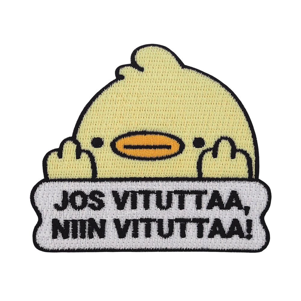 Brodeerattu haalarimerkki, tipu, teksti: Jos vituttaa niin vituttaa!