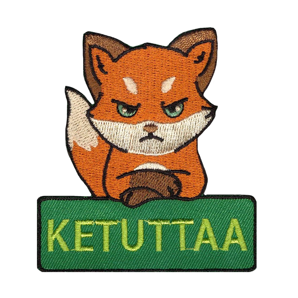 Brodeerattu kangasmerkki, kettu.