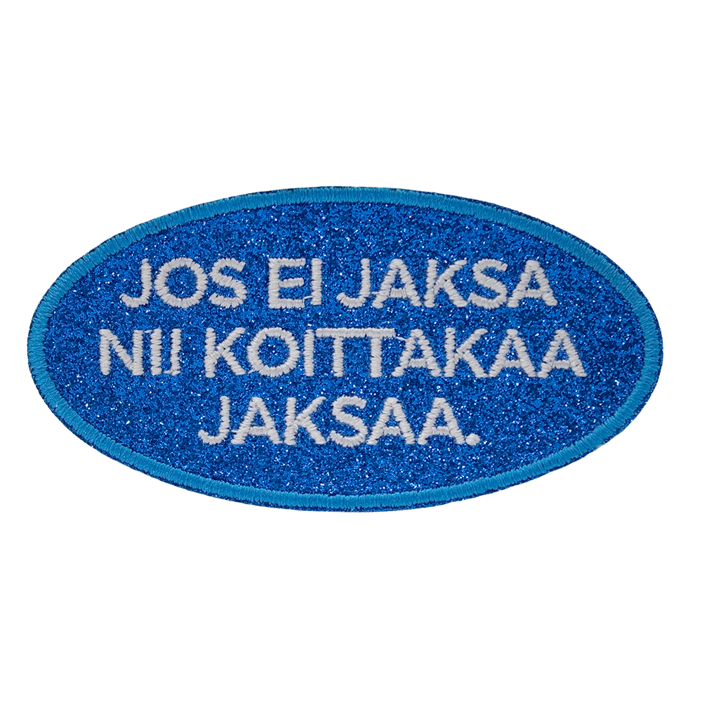 Brodeerattu haalarimerkki, glitterkangas.