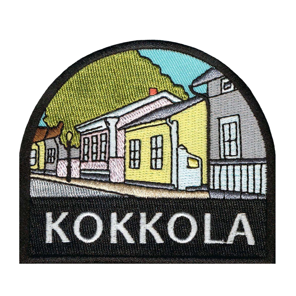 Brodeerattu kangasmerkki, Kokkola.