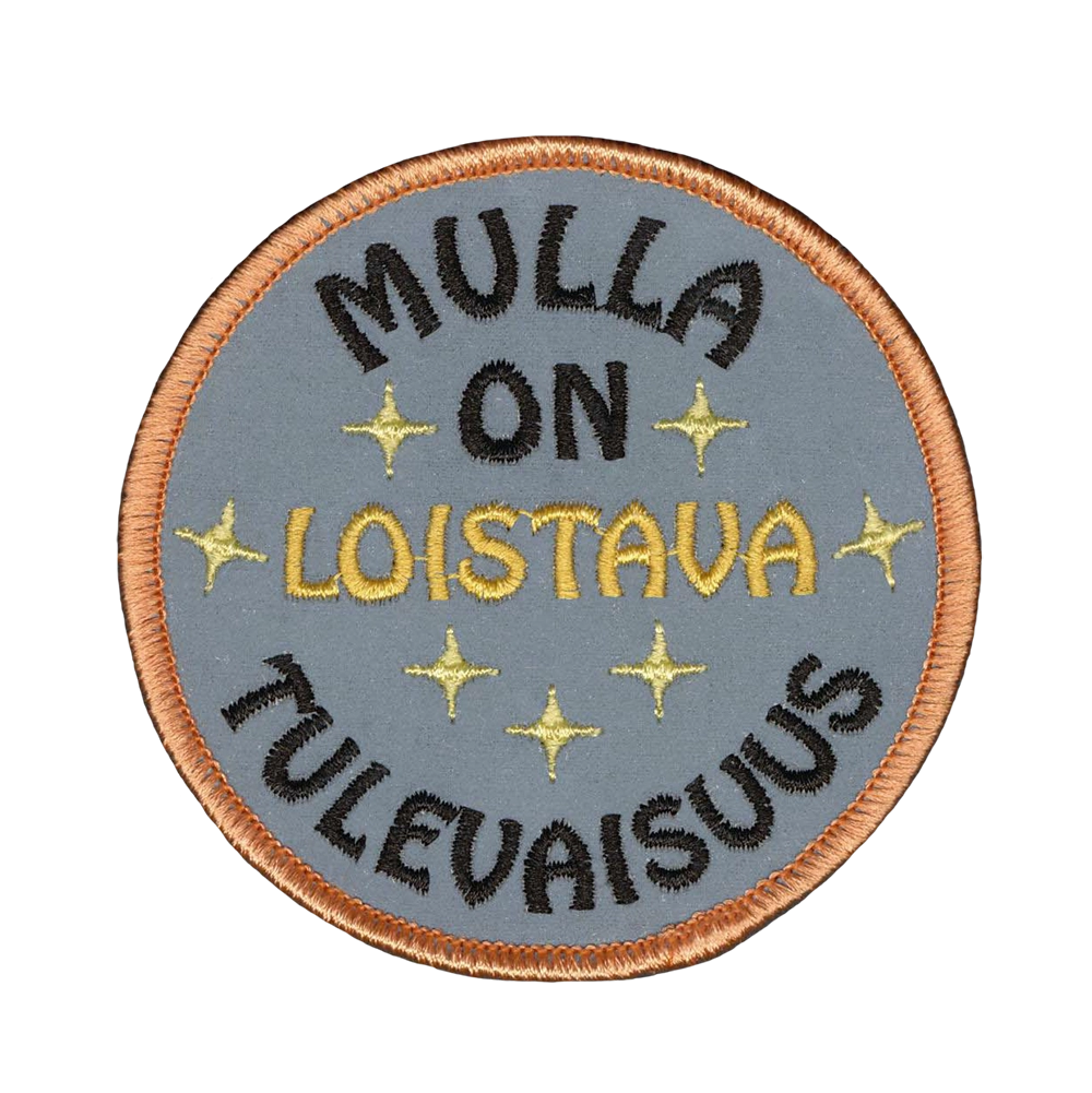 Brodeerattu merkki, heijastava kangas, teksti: Mulla on loistava tulevaisuus.
