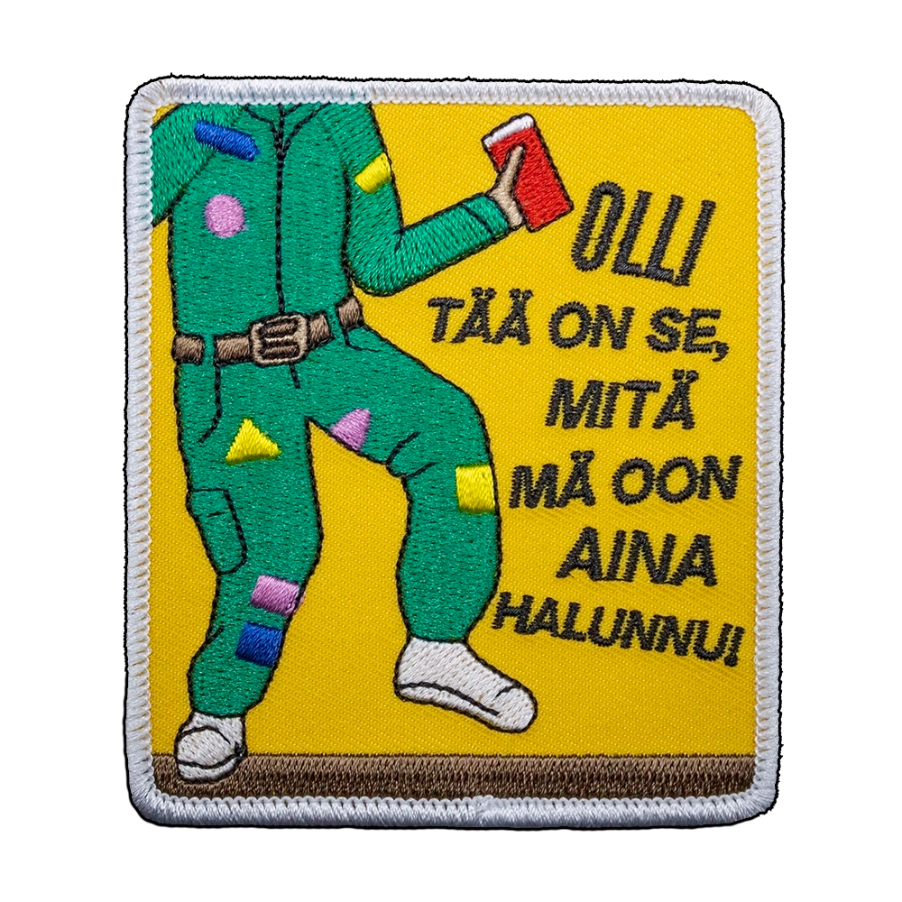 Brodeerattu kangasmerkki, Olli tää on se, opiskelija haalareissa.