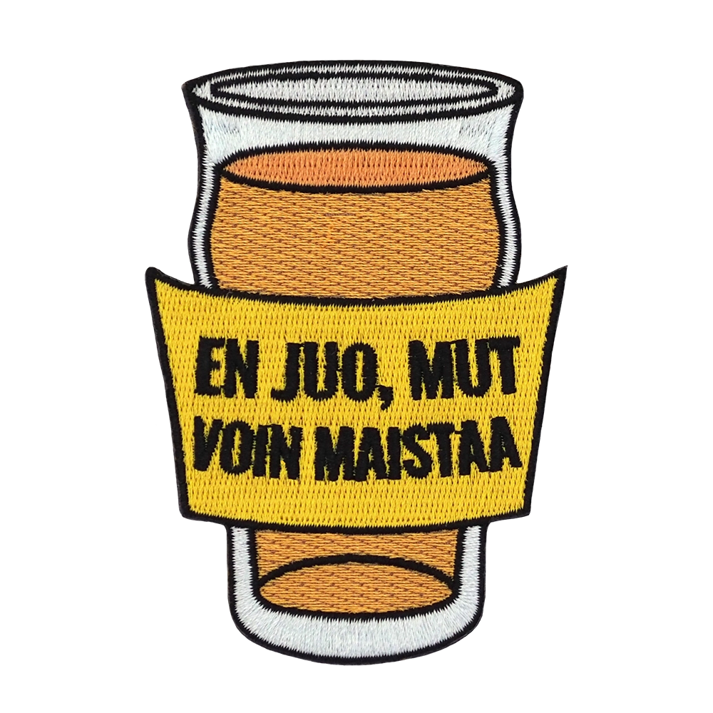 Brodeerattu kangasmerkki, tuoppi.