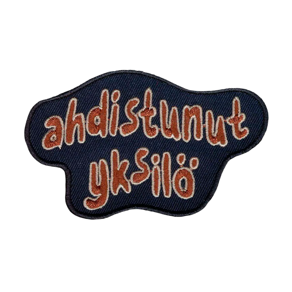 Brodeerattu kangasmerkki, ahdistunut yksilö.