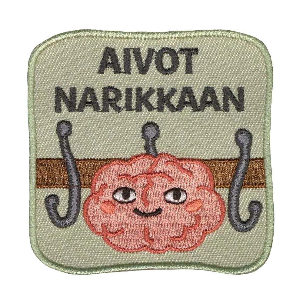 Brodeerattu kangasmerkki, aivot narikkaan.