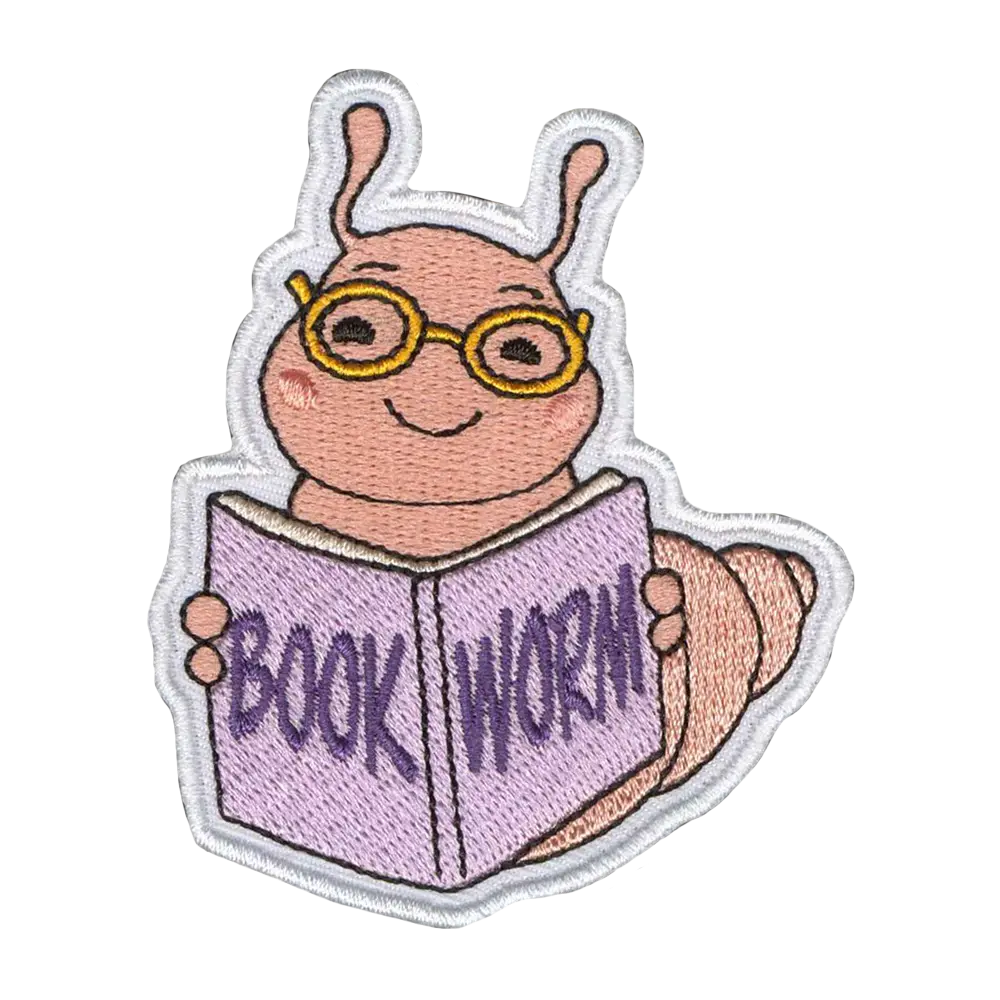 Brodeerattu kangasmerkki, Bookworm.