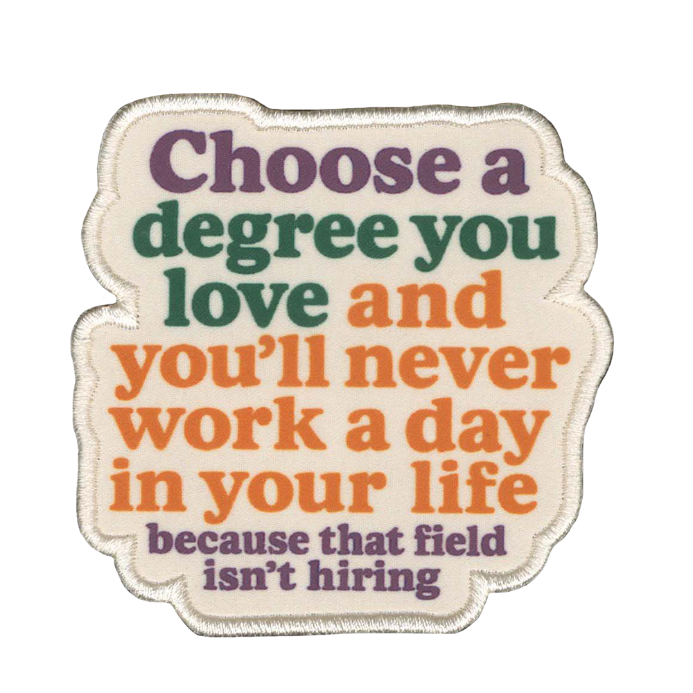 Painettu kangasmerkki.