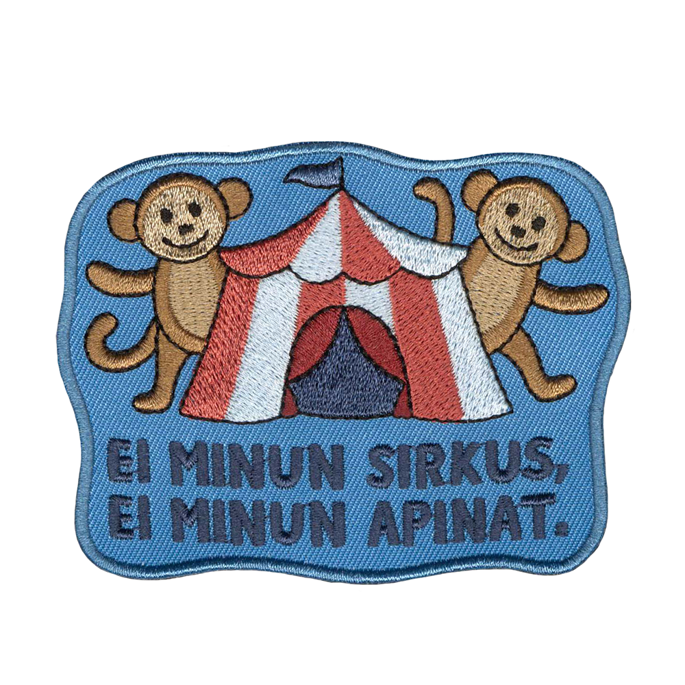 Brodeerattu kangasmerkki, apinoita.