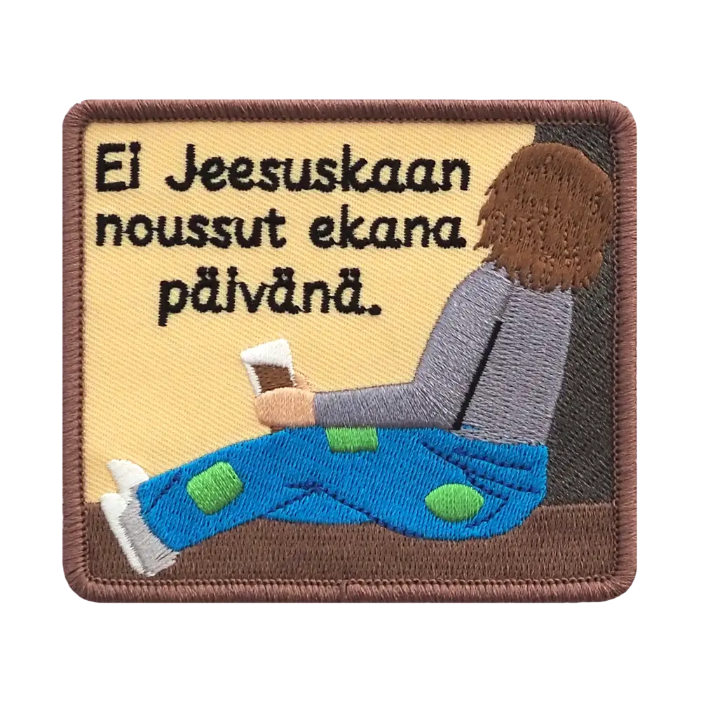 Brodeerattu kangasmerkki.