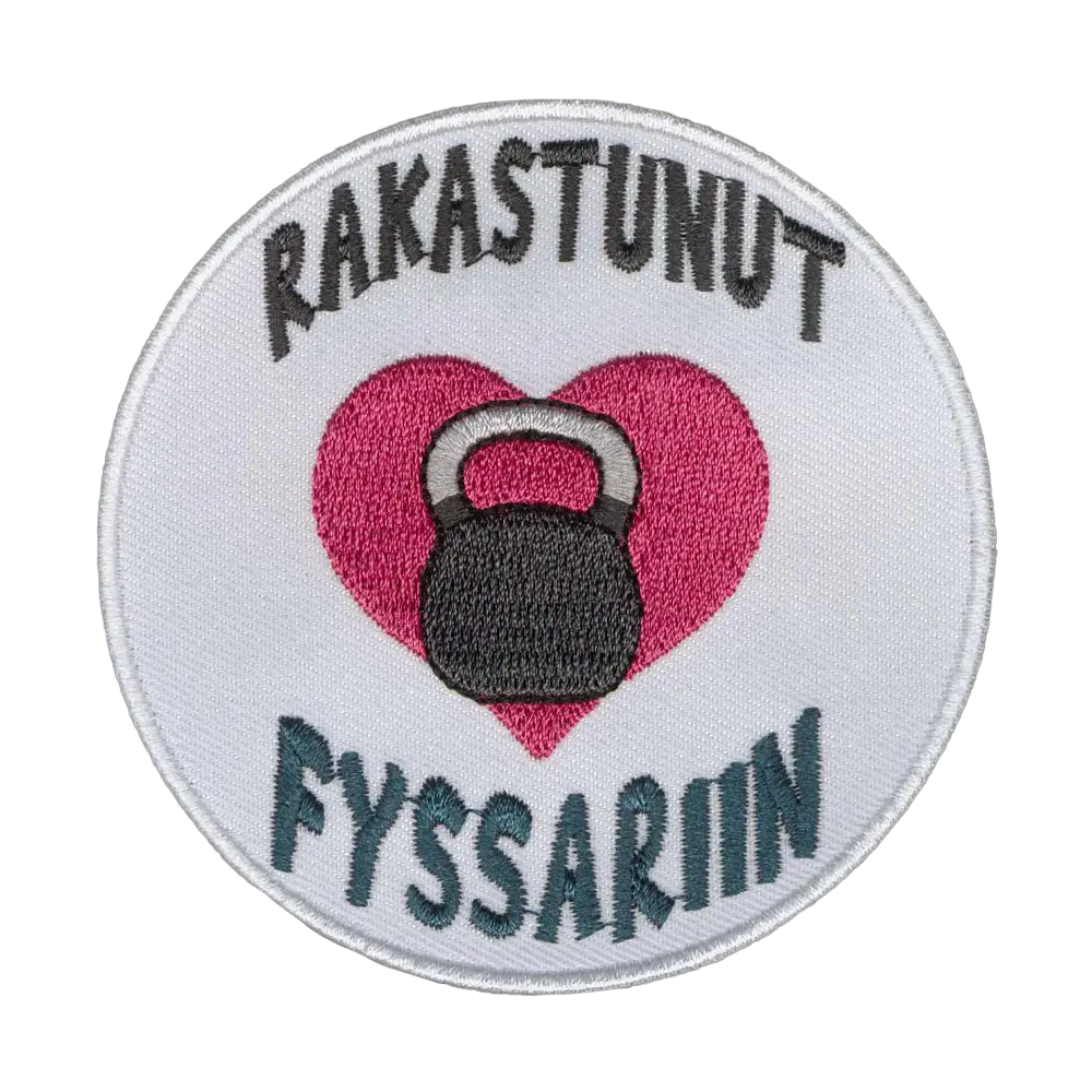 Brodeerattu kangasmerkki, rakastunut fyssariin.
