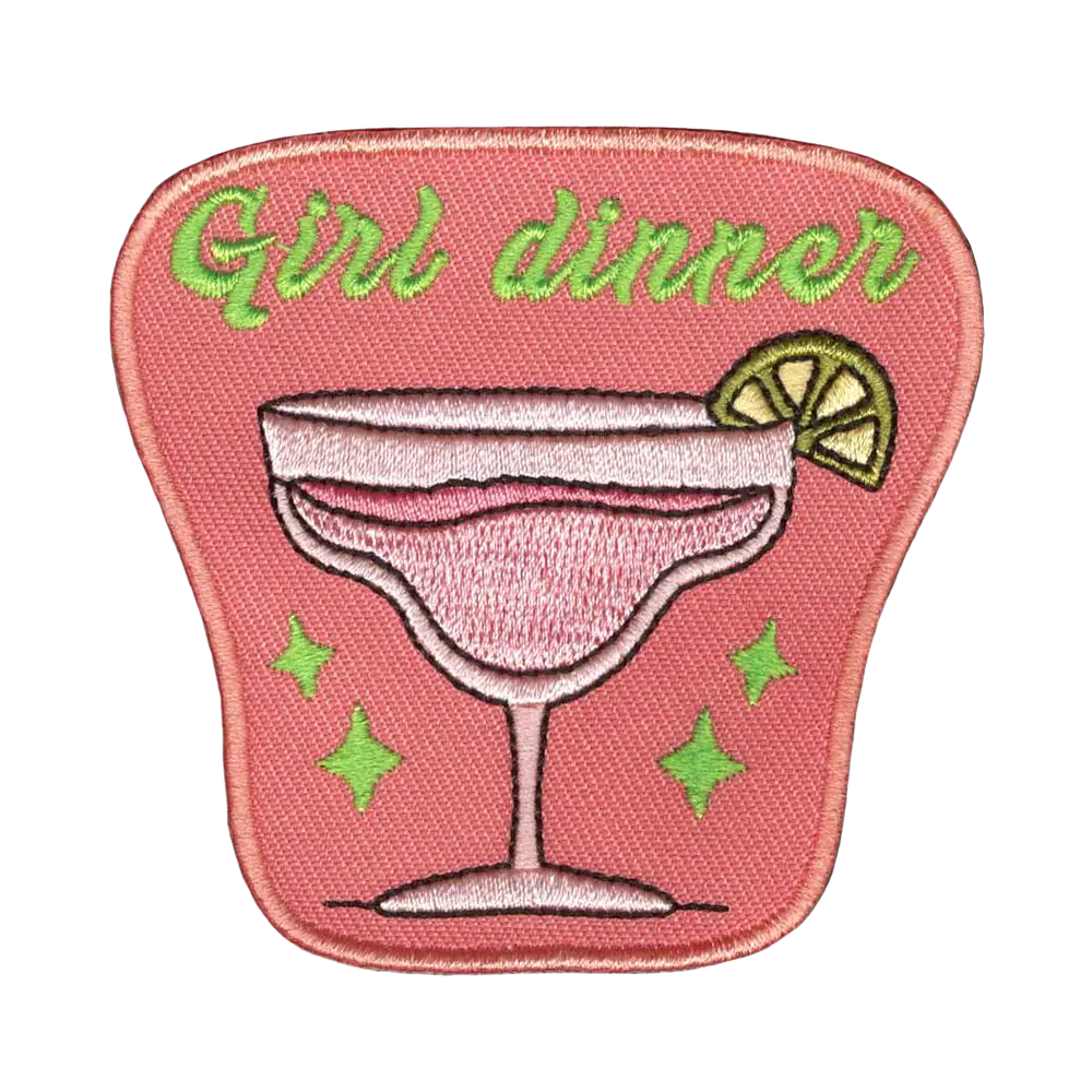 Brodeerattu kangasmerkki, Girl dinner.