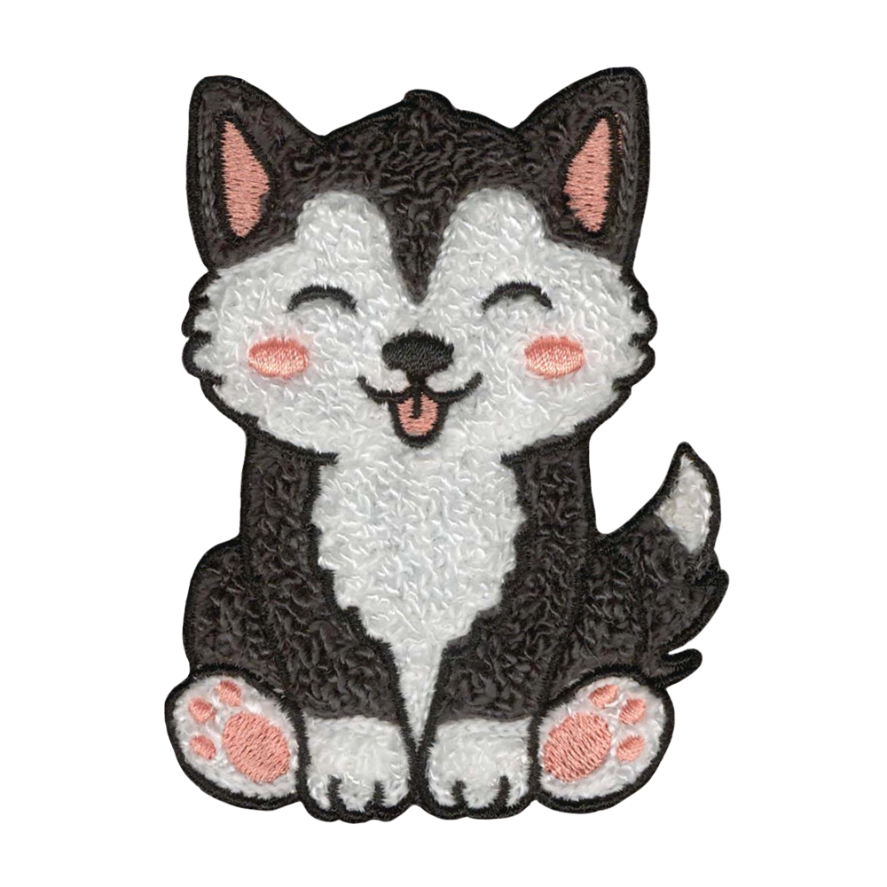 Chenille kangasmerkki, husky.