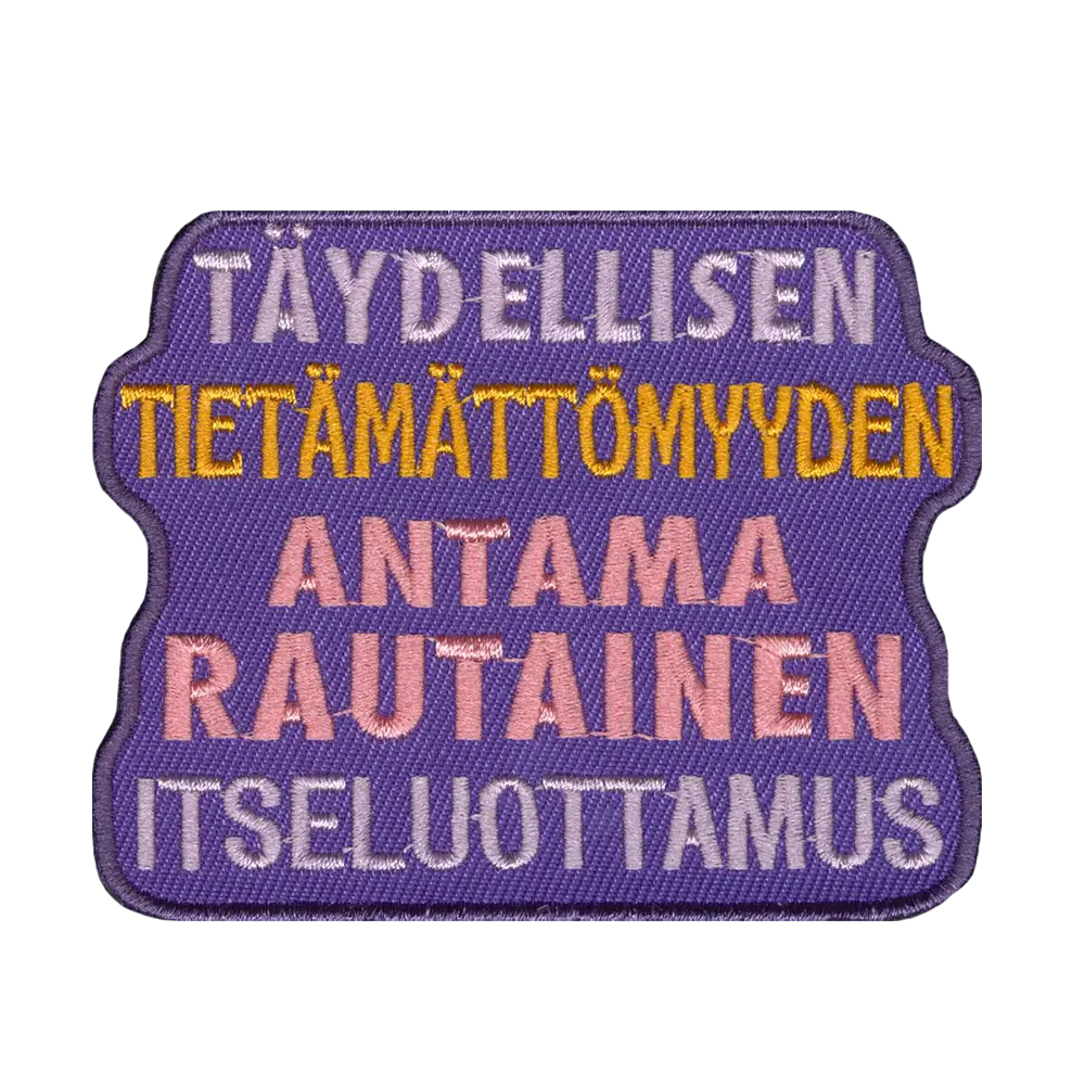 Brodeerattu kangasmerkki.