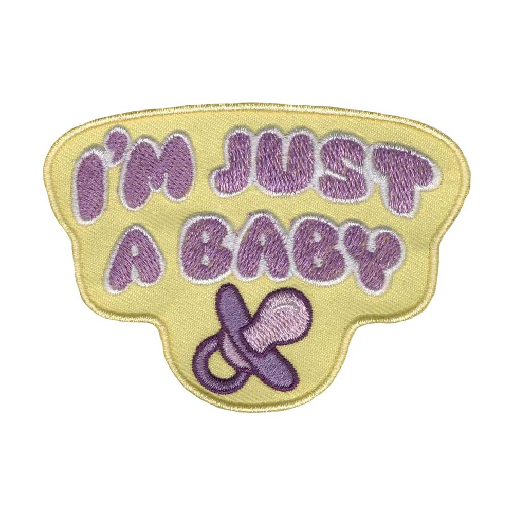 Brodeerattu kangasmerkki, i'm just a baby.