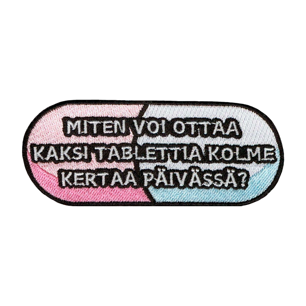 Brodeerattu haalarimerkki.