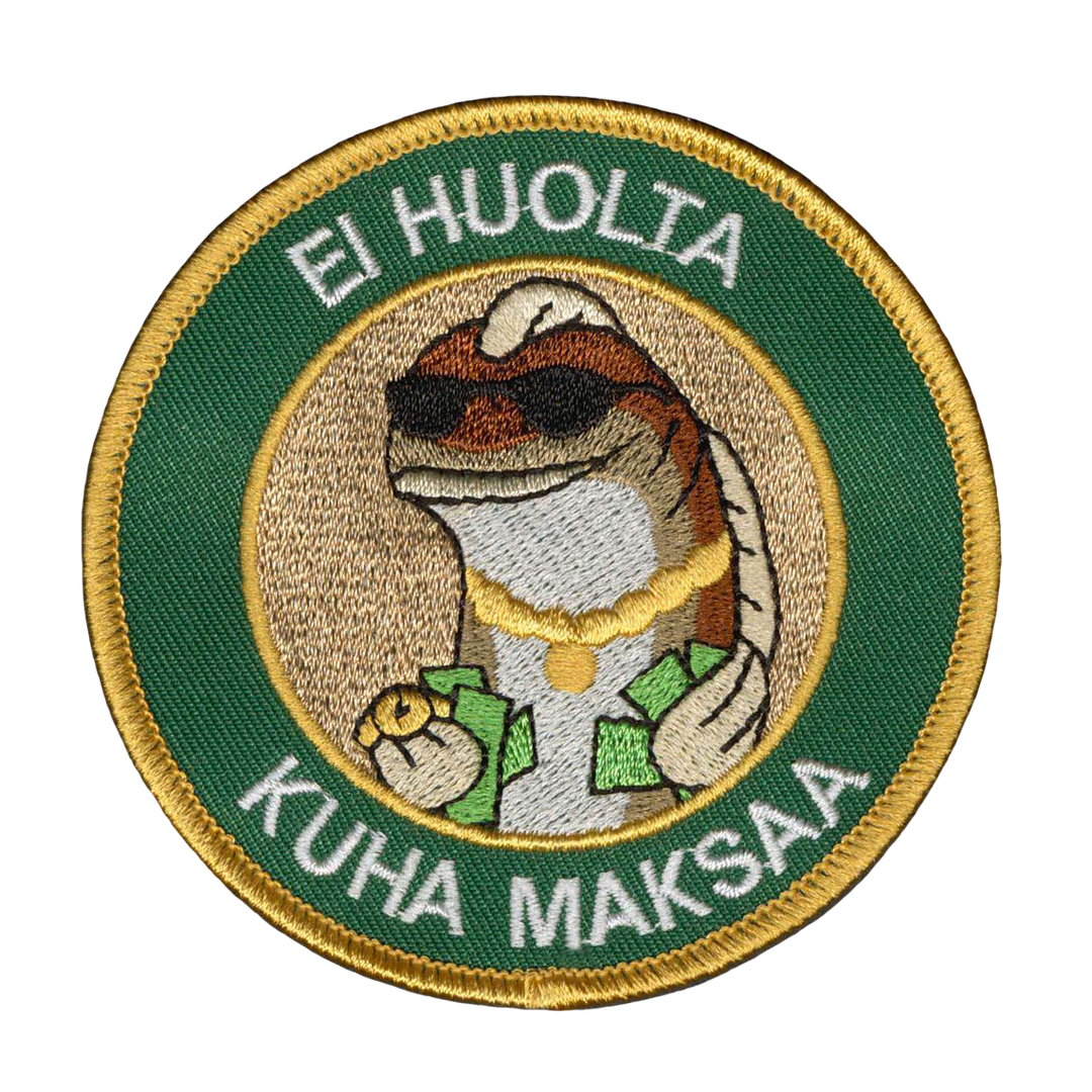Brodeerattu kangasmerkki, kuha maksaa.