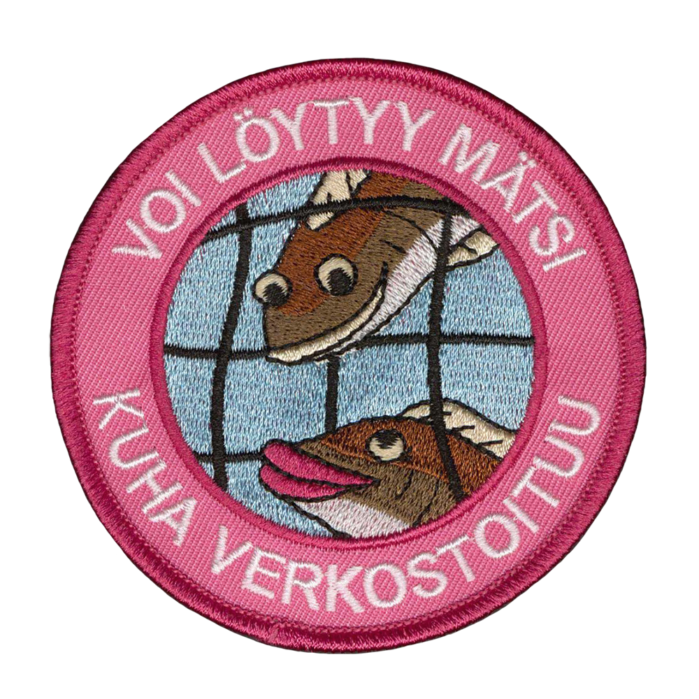 Brodeerattu haalarimerkki, kuha verkostoituu.