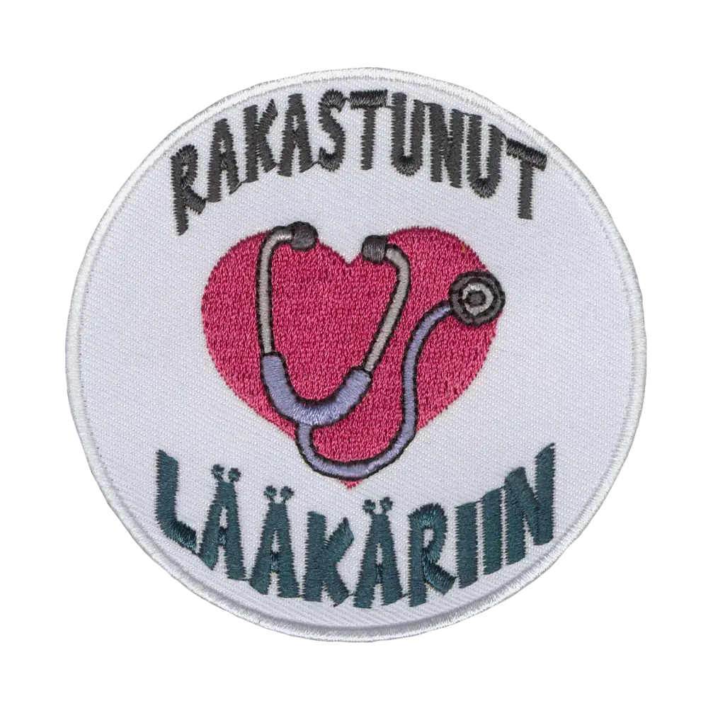 Brodeerattu kangasmerkki, rakastunut lääkäriin.