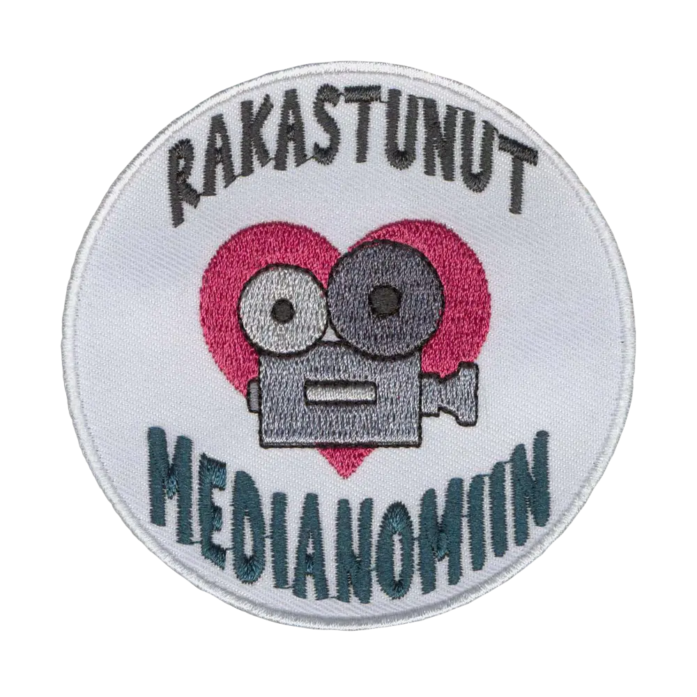 Brodeerattu kangasmerkki, rakastunut medianomiin.