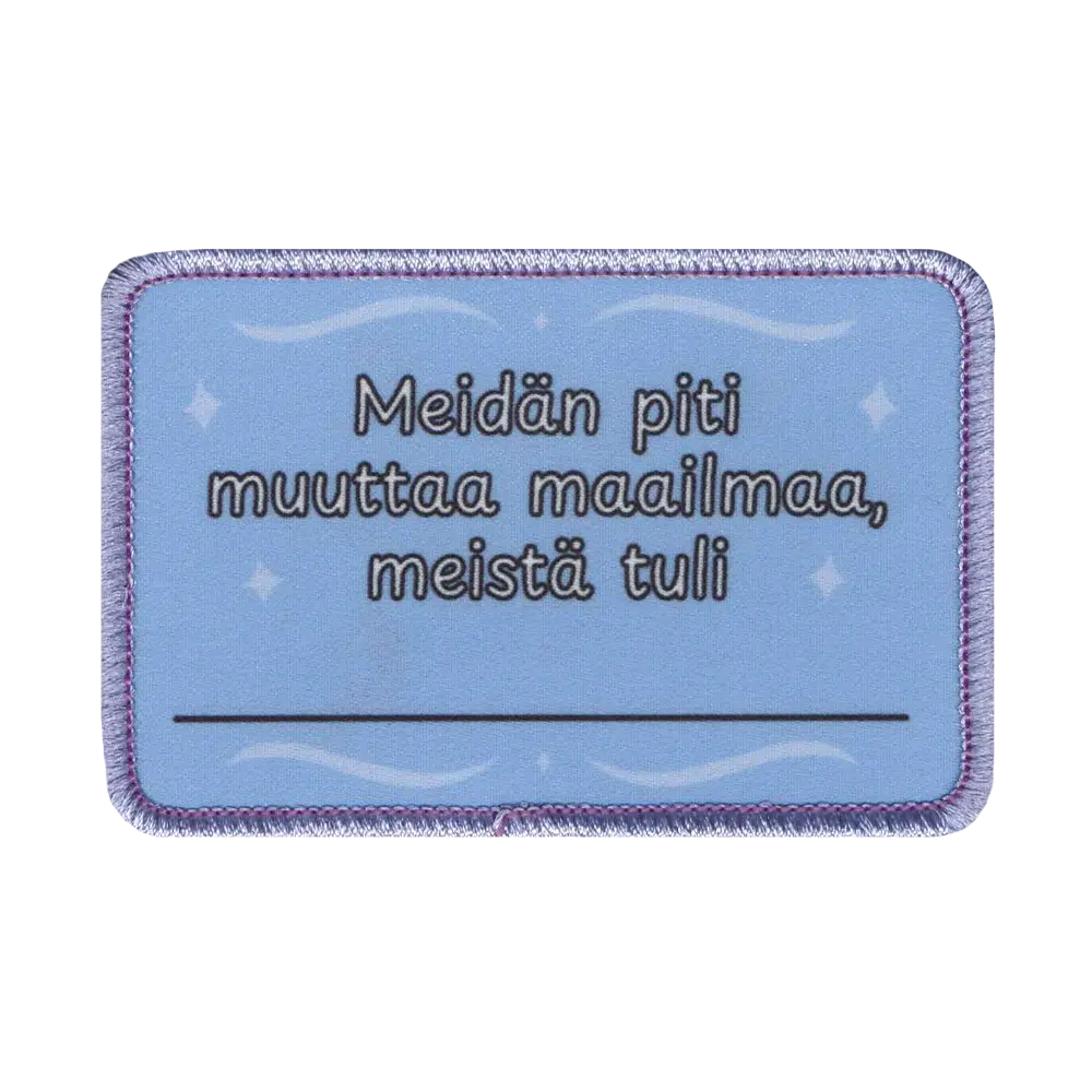 Painettu merkki, teksti.