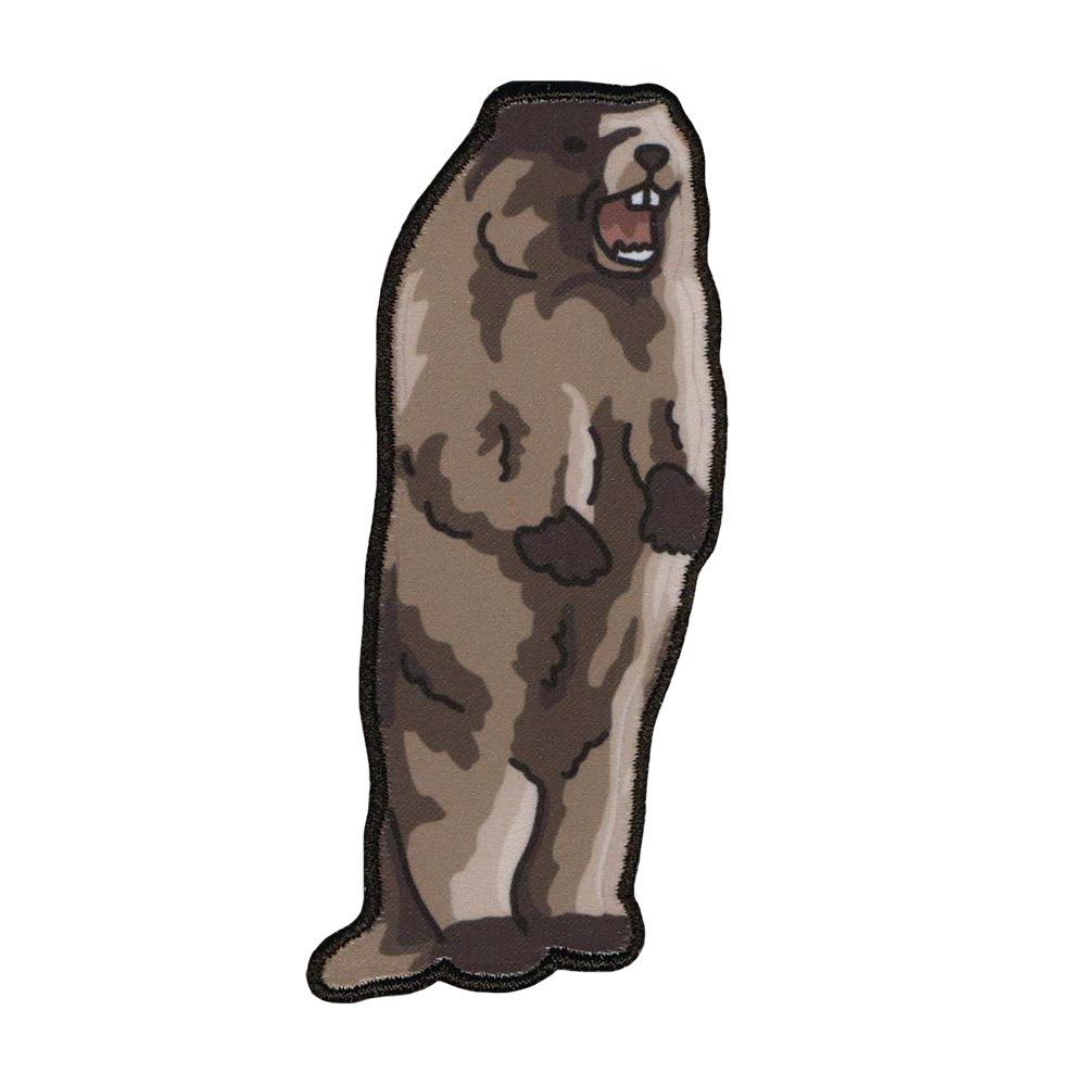 Painettu kangasmerkki, murmeli.