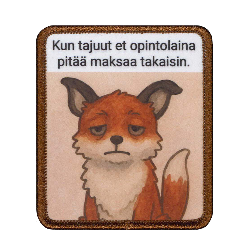 Painettu kangasmerkki, kettu.