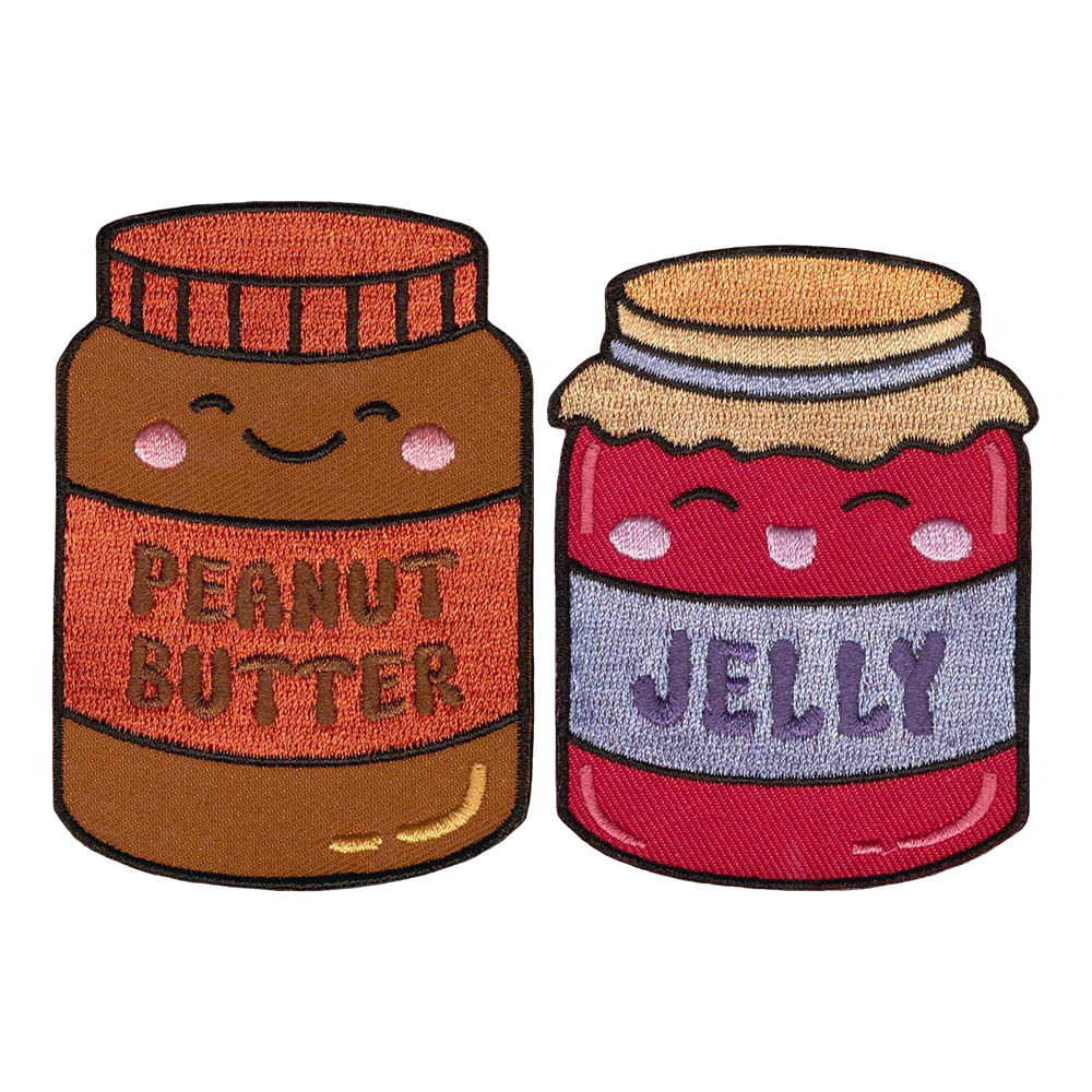 Brodeeratut kangasmerkit, peanut butter ja jelly.