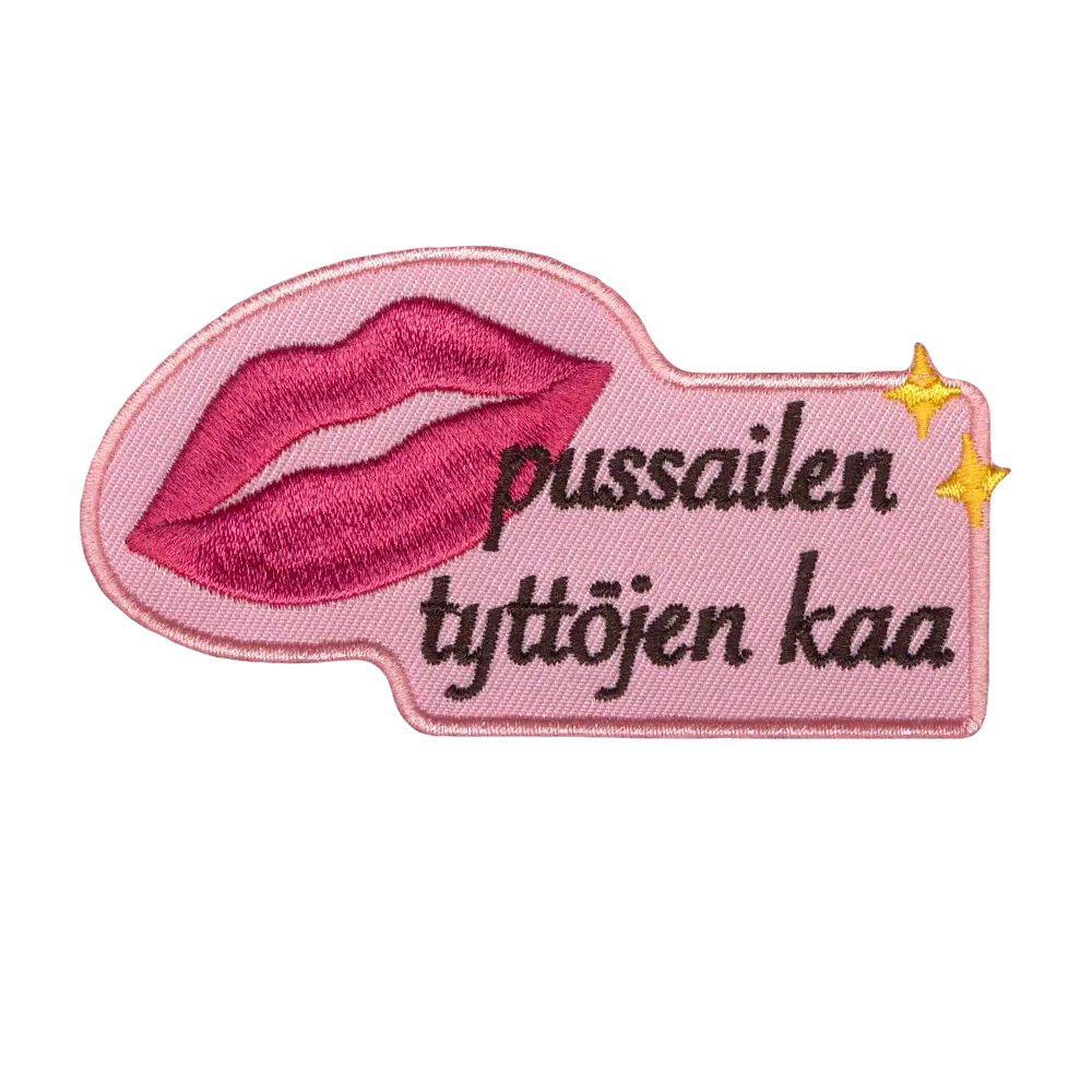 Brodeerattu haalarimerkki, huulet.