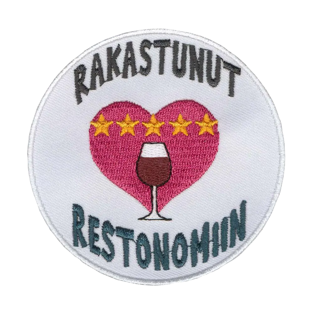 Brodeerattu kangasmerkki, rakastunut restonomiin.