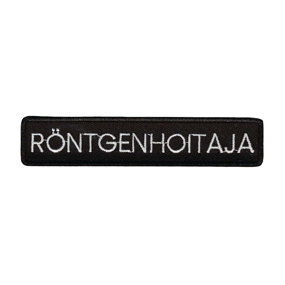 Brodeerattu haalarimerkki, röntgenhoitaja.