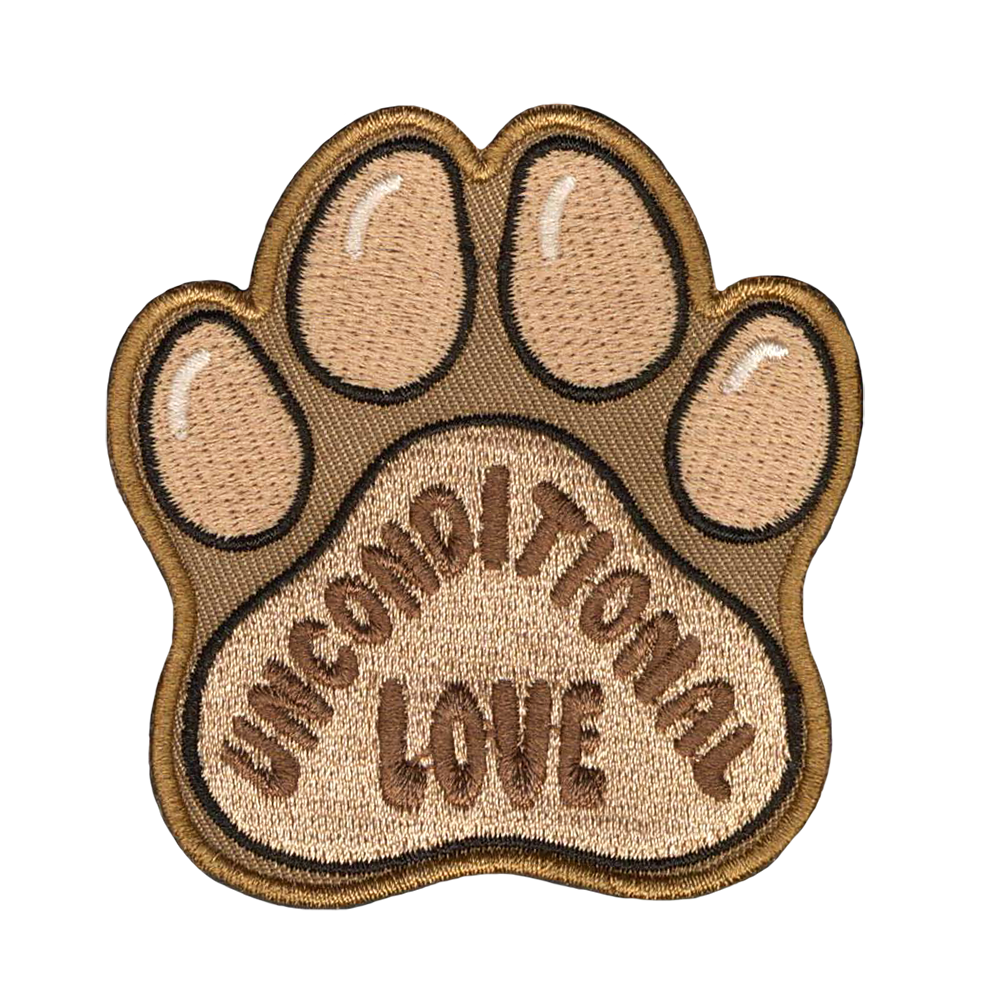 Brodeerattu kangasmerkki, tassu.