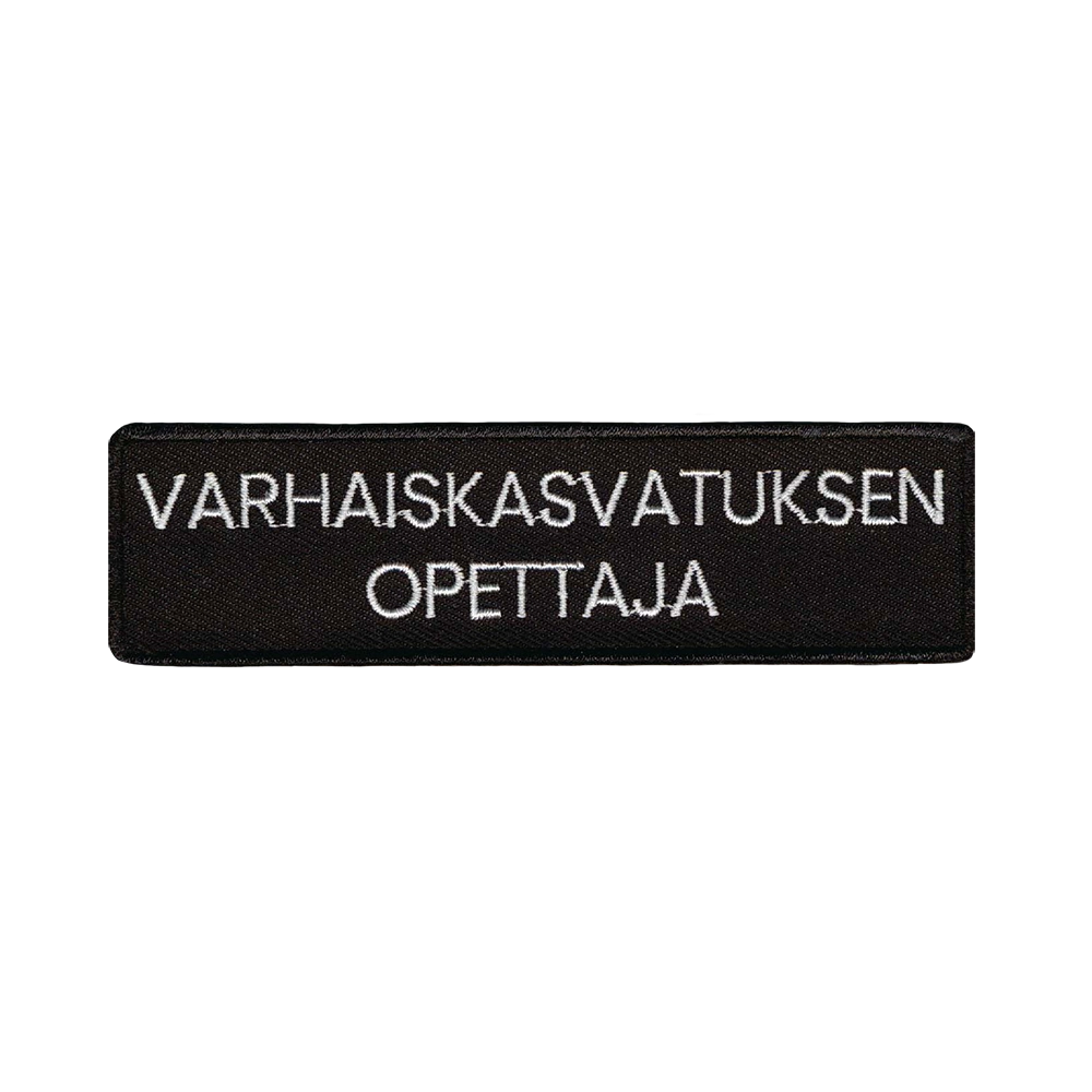 Brodeerattu kangasmerkki, varhaiskasvatuksen opettaja.