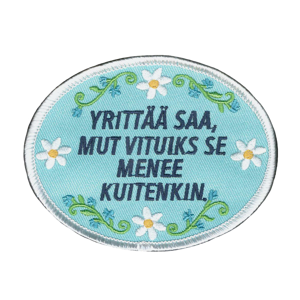 Brodeerattu kangasmerkki, kukkia.