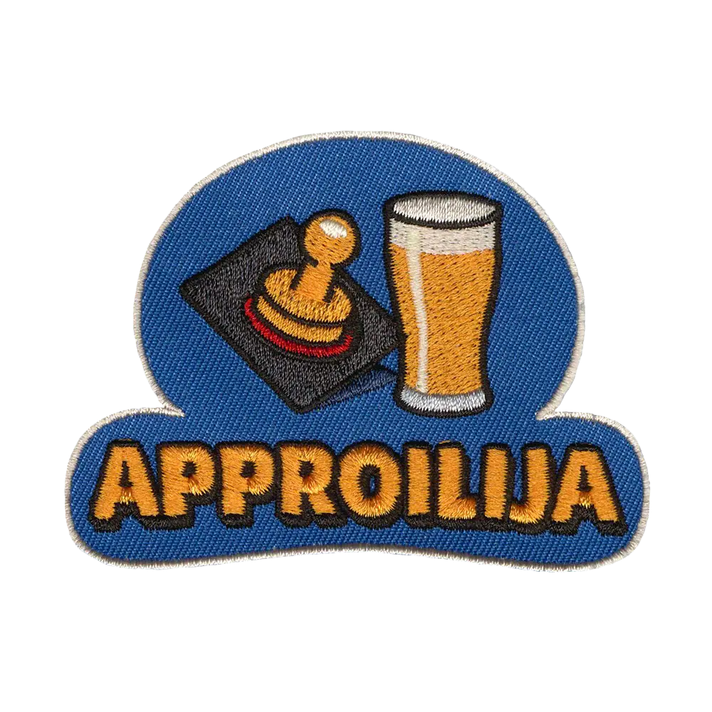 Brodeerattu kangasmerkki, approilija.